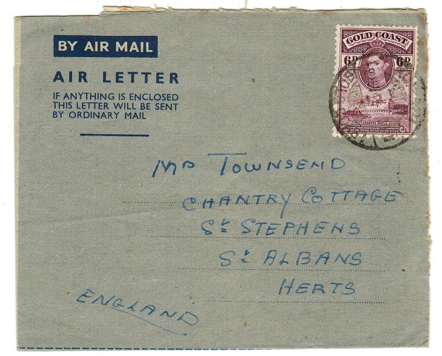 GOLD COAST - 1942 use of FORMULA air letter to UK used at KUMASI.