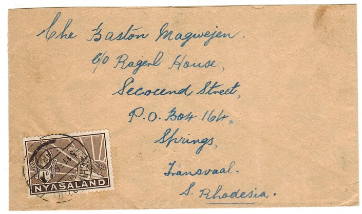 NYASALAND - 1936 1d rate cover to Transvaal used at CHIRADZULU.