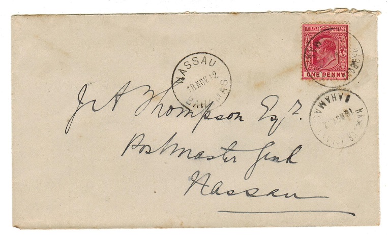 BAHAMAS - 1912 1d rate local cover used at HARBOUR ISLAND.
