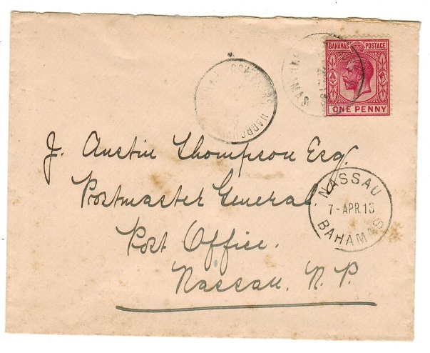 BAHAMAS - 1913 1d rate local cover used at GOVERNORS HARBOUR.