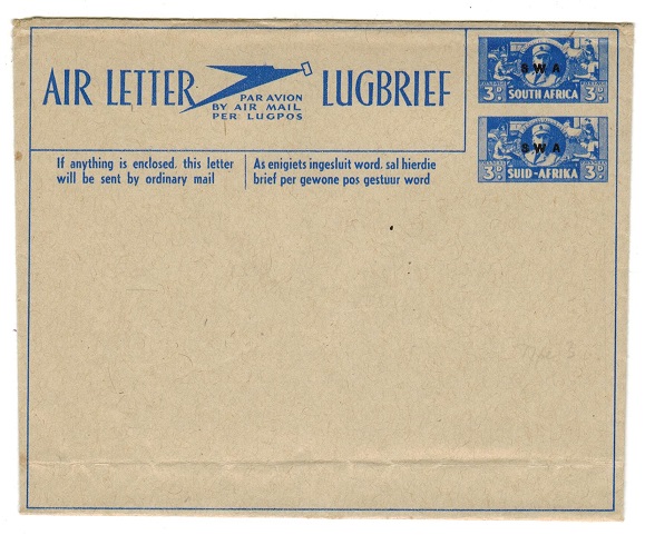 SOUTH WEST AFRICA - 1944 3d+3d blue air letter unused.  H&G 1.