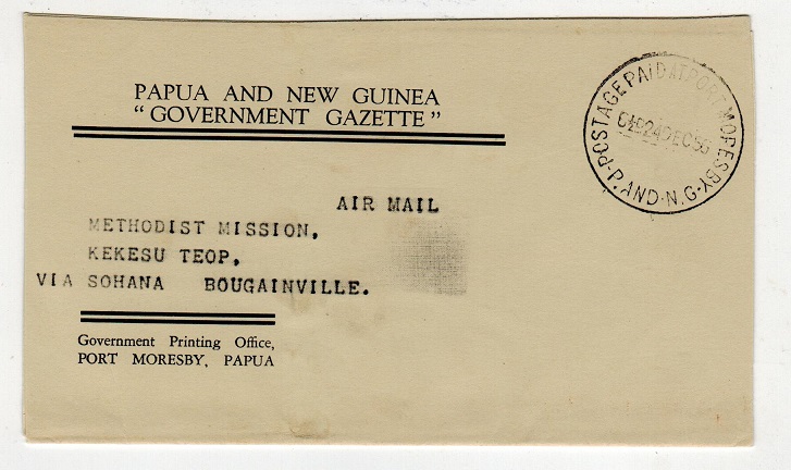 PAPUA NEW GUINEA - 1956 POSTAGE PAID wrapper addressed locally.