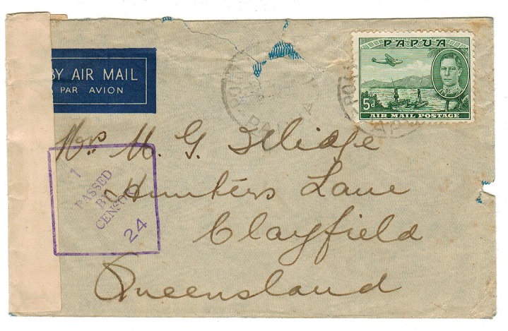 PAPUA - 1940 5d rate cover to Australia with censor arrival h/s used from PORT MORESBY.