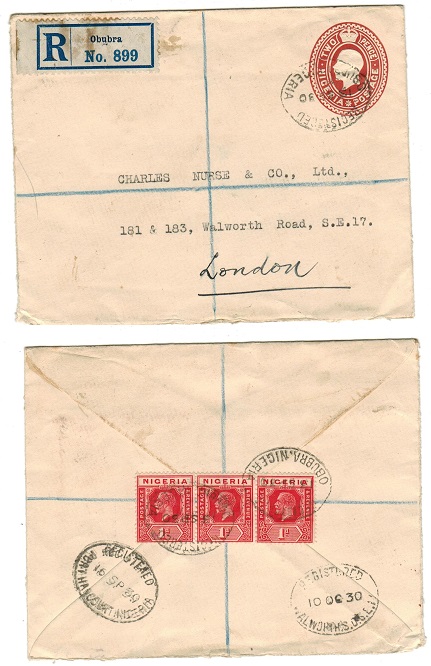 NIGERIA - 1927 2d PSE uprated for registered use to UK cancelled OBUBRA/NIGERIA. H&G 2.
