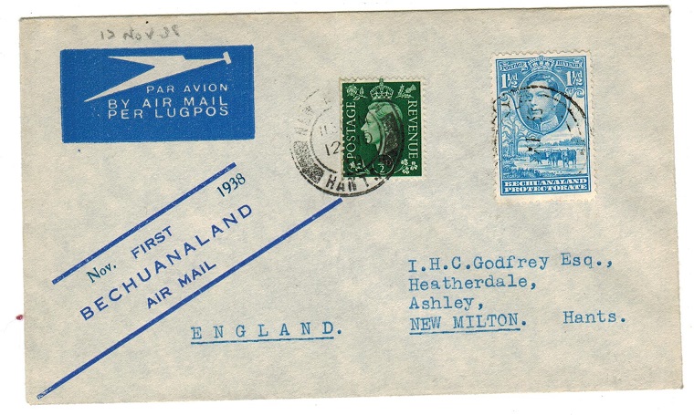 BECHUANALAND - 1938 first flight cover to UK.