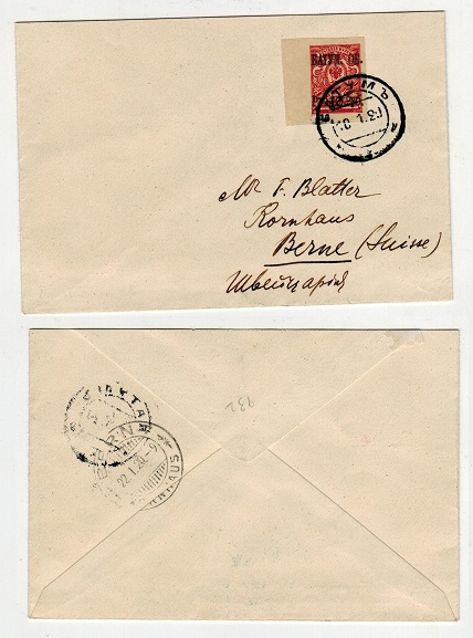 BATUM - 1920 10r on 3k rate cover to Switzerland.