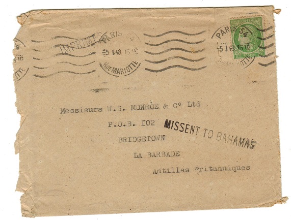 BAHAMAS - 1948 MISSENT TO BAHAMAS cover.