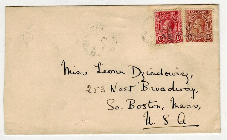 ST.VINCENT - 1937 2 1/2d rate cover to USA used at GEORGETOWN.