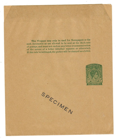 GRENADA - 1938 1/2d green postal stationery wrapper with SPECIMEN overprint.  H&G 11.