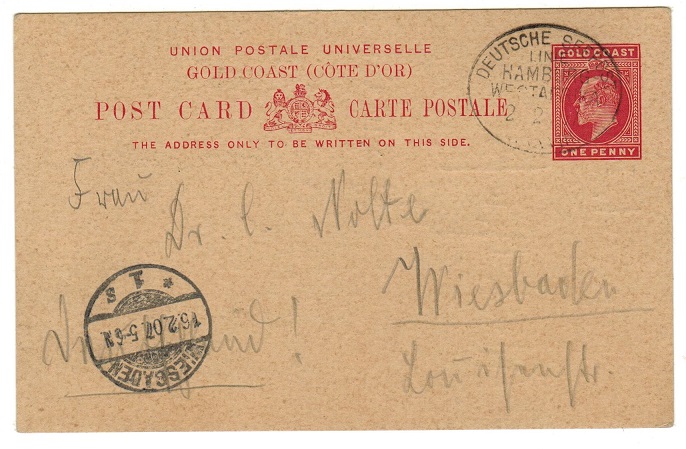 GOLD COAST - 1903 1d PSC cancelled by DEUTSCHE SEEPOST/LINE/HAMBURG/WEST AFRIKA strike.