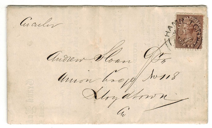 CANADA - 1860 1c rate entire addressed locally from HAMILTON.
