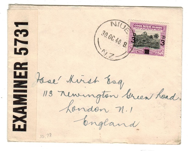 NIUE - 1940 censor cover addressed to UK.