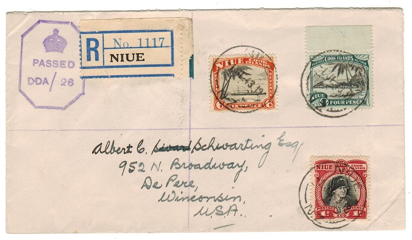 NIUE - 1943 registered censor cover to USA.