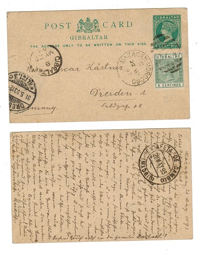 MOROCCO AGENCIES - 1889 5c PSC of Gibraltar (H&G 15) uprated to Germany and used at MAZAGAN.