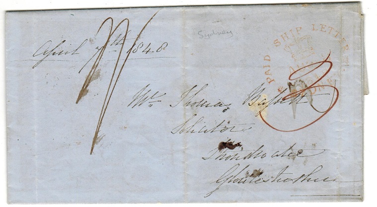 NEW SOUTH WALES - 1848 PAID SHIP LETTER/SYDNEY entire to UK.