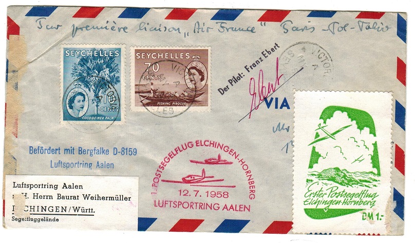 SEYCHELLES - 1958 first flight cover to Germany.