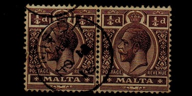 MALTA - 1914 1/4d brown pair cancelled MISIDA.  SG 69.