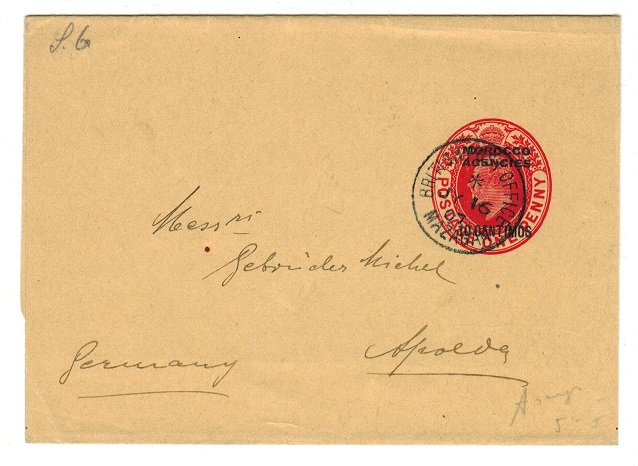 MOROCCO AGENCIES - 1906 10c postal stationery wrapper to Germany used at MAZAGAN.  H&G 7.
