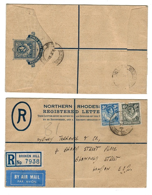 NORTHERN RHODESIA - 1938 4d RPSE to UK used at BROKEN HILL.  H&G 2.