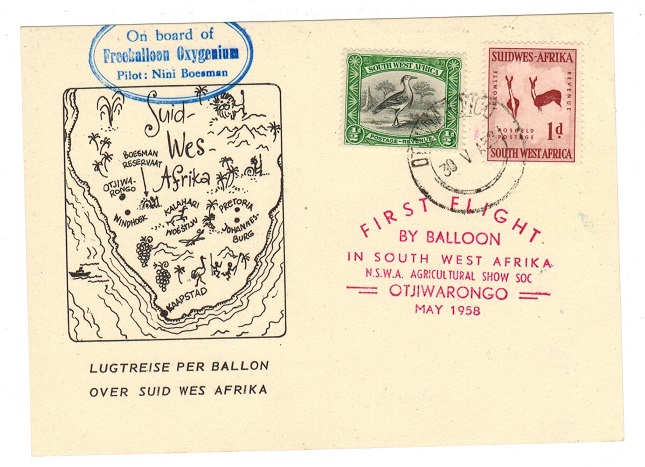 SOUTH WEST AFRICA - 1958 Balloon first flight card (no message) as issued.