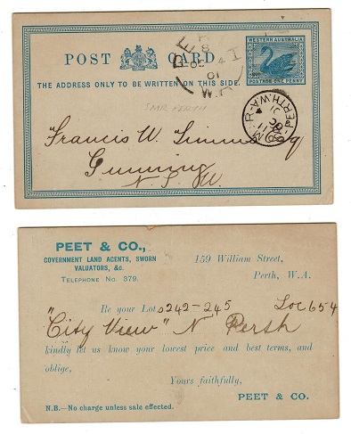 WESTERN AUSTRALIA - 1897 1d blue PSC used at S.M.R.PERTH.  H&G 2.