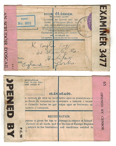 IRELAND - 1938 5d violet censored RPSE to UK.  H&G 7.