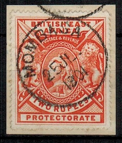 BRITISH EAST AFRICA - 1897 2r orange on piece cancelled MOMBASA.  H&G 93.