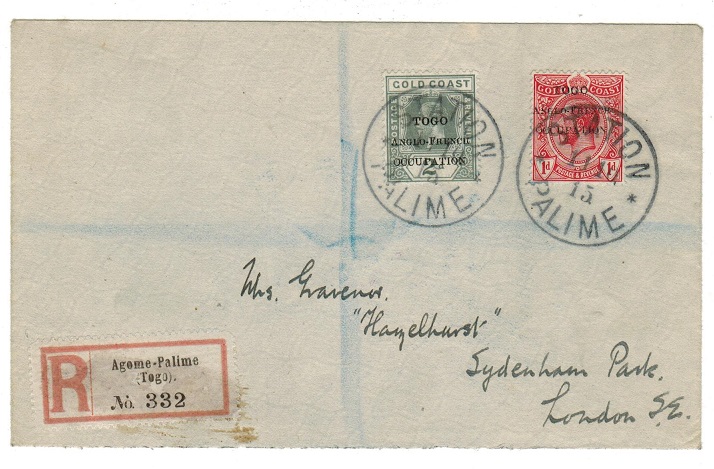 TOGO - 1915 registered cover to UK used at STATION PALIME.