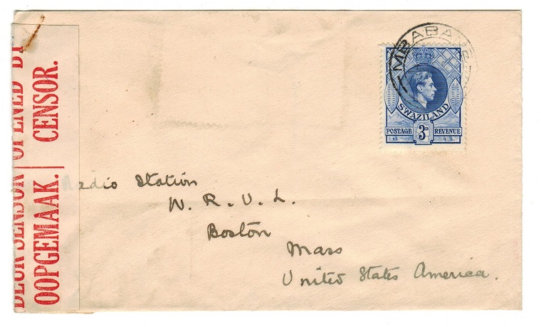 SWAZILAND - 1942 censored cover to USA used at MBABANE.