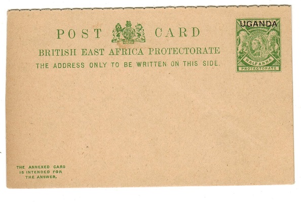 UGANDA - 1902 1/2d+1/2d green PSRC unused.  H&G 3.