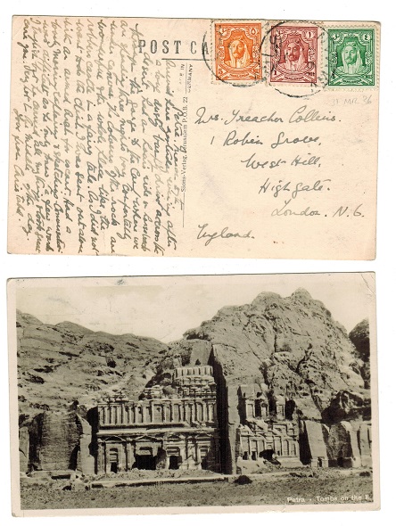 TRANSJORDAN - 1936 use of postcard to UK used at AMMAN.