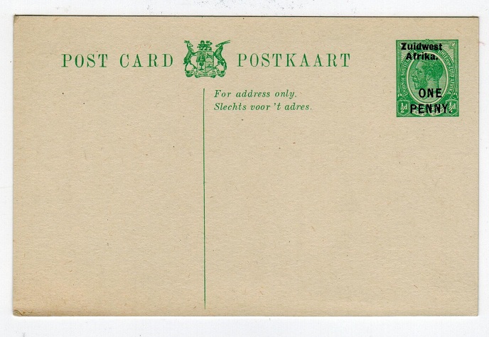 SOUTH WEST AFRICA - 1923 1d on 1/2d green PSC unused.  H&G 8.