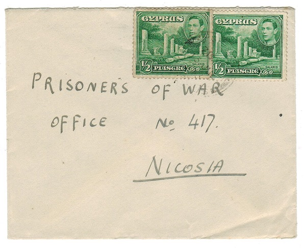 CYPRUS - 1943 local cover to Prisoner Of War office at Nicosia.