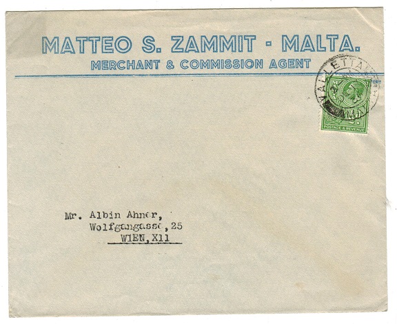 MALTA - 1936 1/2d printed letter rate commercial cover to Austria.