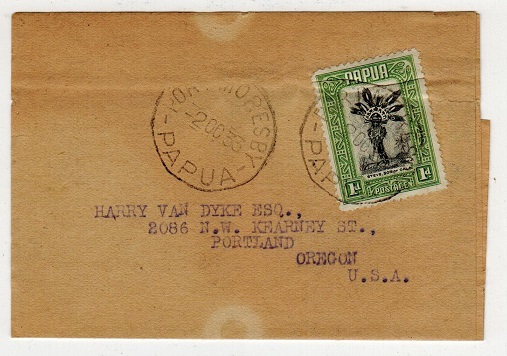 PAPUA - 1933 1d rate wrapper addressed to USA used at PORT MORESBY.