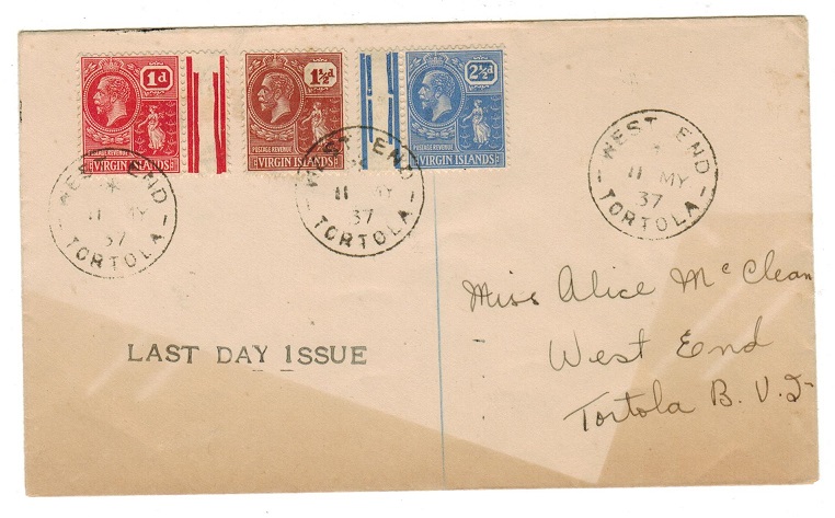 BRITISH VIRGIN ISLANDS - 1937 local cover from WEST END.