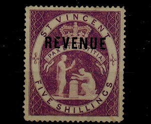 ST.VINCENT - 1882 5/- REVENUE issue mint.