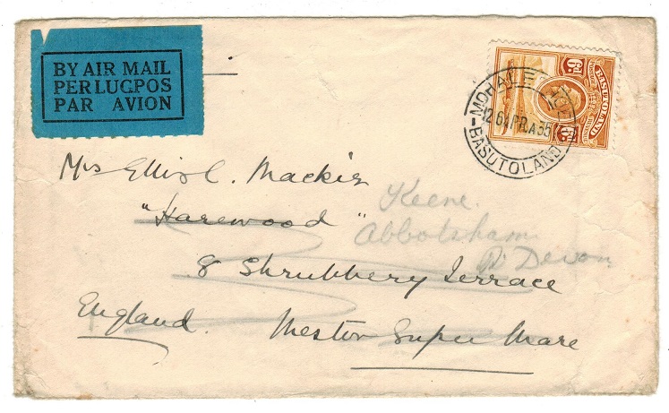 BASUTOLAND - 1935 6d rate cover to UK used at MOHALESHOEK.