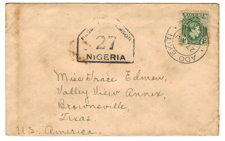 NIGERIA - 1941 PASSED BY CENSOR 27 cover to USA used at ADO EKITI.