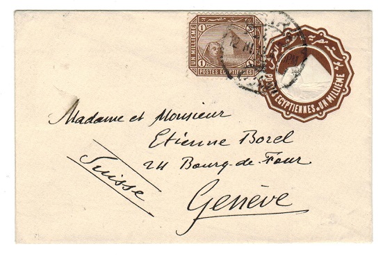 EGYPT - 1889 1m brown PSE uprated to Switzerland.  H&G 4.