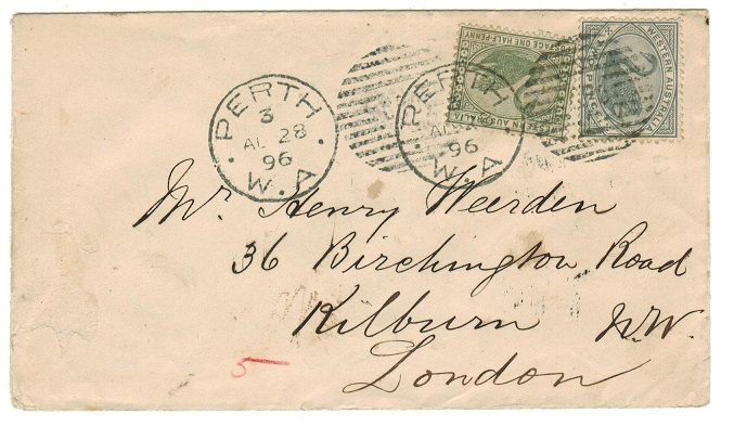 WESTERN AUSTRALIA - 1896 2 1/2d rate cover to UK used at PERTH.