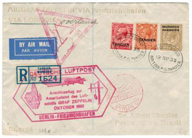MOROCCO AGENCIES - 1933 GRAF ZEPPELIN first flight cover to Brasil.