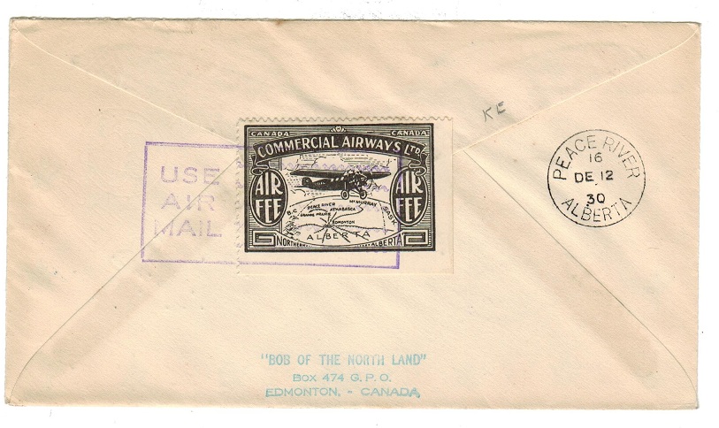 CANADA - 1930 (DE.6.) first flight cover with 1c (Imperf x 8) pair and black label on reverse.