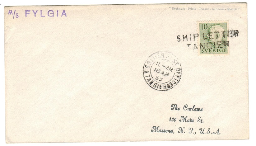 MOROCCO AGENCIES - 1953 SHIP LETTER/TANGIER cover to USA.