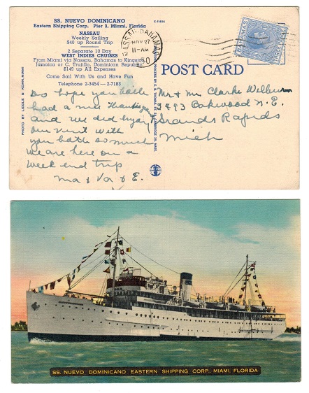 BAHAMAS - 1950 3d rate postcard to USA showing 
