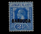 BARBUDA - 1922 2 1/2d bright blue with INVERTED WATERMARK. Very fine mint.  SG 4w.