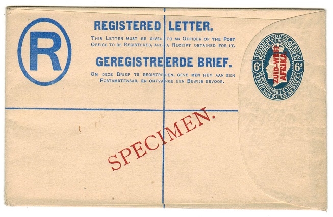 SOUTH WEST AFRICA - 1923 6d blue RPSE (size F) struck SPECIMEN in red.  H&G 4.