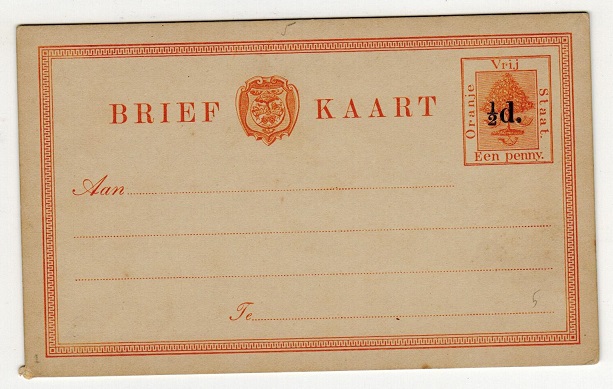 ORANGE FREE STATE - 1891 1/2d on 1d orange PSC unused.  H&G 5.