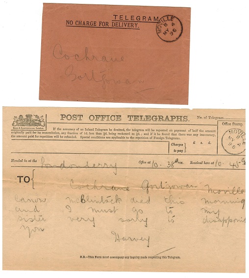IRELAND - 1896 TELEGRAM cancelled MOVILLE complete with contents.