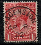 ASCENSION - 1912-22 1d scarlet adhesive of GB struck ASCENSION.  SG Z40.